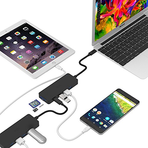 ICZI USB C HUB, mit 4x USB 3.0 port, 2x USB C port und 2x kartenleser, vernickelt Steckers und Buchsen, mehr dünn, Schwarz - 6