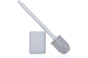 Cozary Escobillas De Baño,Escobilla Baño Silicona, Cerdas Gruesas, Material TPR, Montaje Mural O sobre El Piso, Instalación Sin Orificios para Facilitar La Limpieza (Gris, 1 Pieza)