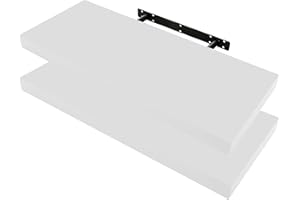 Etrexonline Estante de Pared 120x25x4cm Color Blanco, Balda Flotante Pared de Madera Fijación Invisible, Estantes de Almacenamiento Decorativos, Ideal para Salón, Habitación, Pasillo, Baño,etc..(2pz)