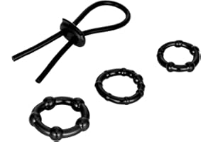 Belmalia Juego de Anillos para Pene, Juguetes Sexuales para Hombres | 3 Anillos de Silicona Suave para el Pene más Lazo Ajustable para el Pene | Duro Grande Intenso Largo | Anillo de Placer Negro