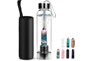 N\P Tyuodna Wasser Heilsteine Flasche, Crystal Infusion Trinkflasche, Heilende Natürliche Wasserflasch, Auslaufsichere Quarz-Kristall Glas, Kristalltherapie, Edelsteinflasche (Bunter Fluorit+Flasche)
