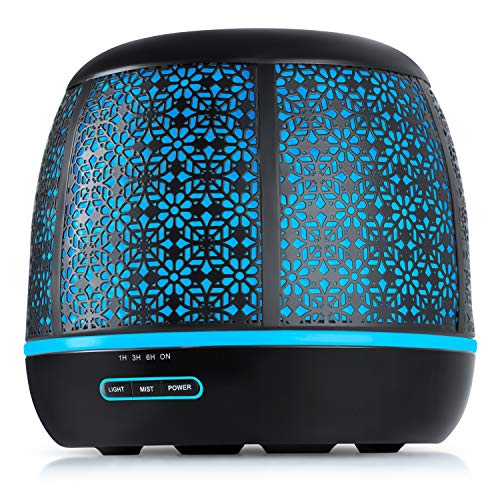 Odoga 500mL Décoratif Diffuseur d'Huiles Essentielles Grand Conteneur Humidificateur Ultrasonique Brume Fraîche Arôme Parfum avec 7-LED Couleurs pour Salon, Chambre, Bureau Hôtel