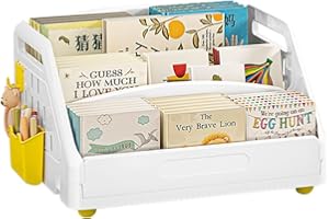 NUODWELL Kids Bookshelf, 3 Tier Children Bookcase, Montessori Bookshelf, Toddler Book and Toy Organizer Cabinet Book Display, for Playroom, Bedroom, Nursery, Classroom (White)