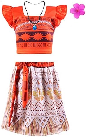 Viniolves Girls Princess Moan Costume Two-Piece Dress Party Outfit (Orange, 5 Years)