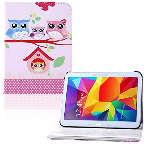 tinxi® PU Kunst leder Tasche für Samsung Galaxy Tab 4 10.1 10,1 zoll (25,65cm) PU Kunst leder Tasche Leder PC Tablet Schutzhülle Hülle Etui Flipcase Cover Case Eulen Familie Uhu Kauz Owl