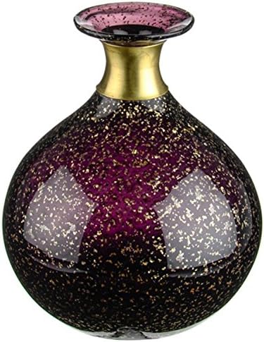 18cm Milano Glass Bulbous Vase Purple Bud Vase With Gold Neck Flower Vase