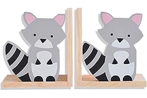 Nacnic Set di due fermalibri in legno con design di procione. Leggio antiscivolo per scaffale. Decorazione della camera dei bambini.