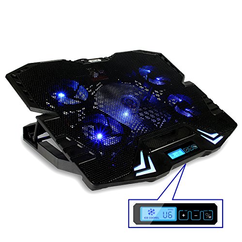 MECO Laptop Kühler, 5 Lüftern, 2 USB Port, 5 Verstellbarer Winkel, Windgeschwindigkeitanzeige ,Geeignet Für Laptop 10-15,6 Zoll und Unter (CP-R2) Kühlkörper