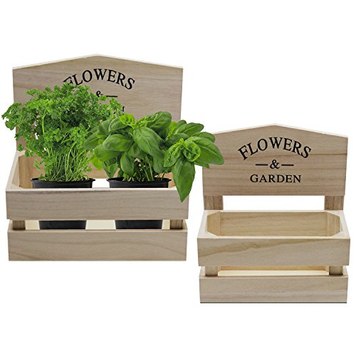 2tlg. Set Pflanzgefäß Pflanzkasten Flowers & Garden Holz H21/24cm Pflanzbehälter Kräutergarten Küchengarten