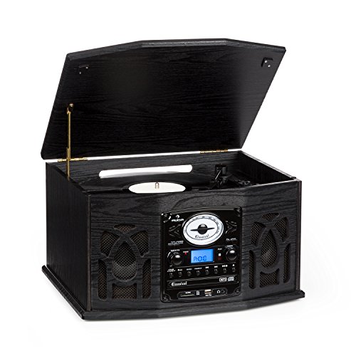 Auna NR-620 Tocadiscos  Reproductor vinilos y CD  Altavoces estéreo  Accionamiento por Correa  3 velocidades  Máx. 45 RPM  Radio  Receptor FM/Am  Entrada USB/SD  Control Remoto  Negro