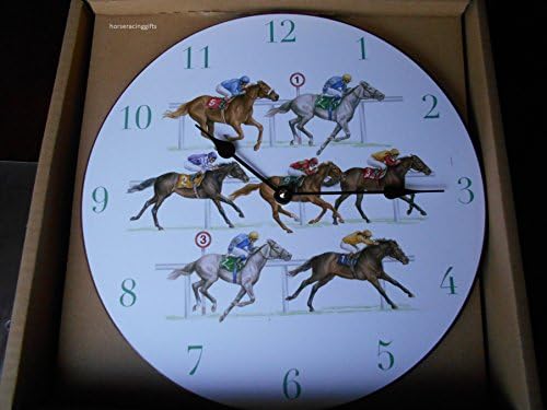 Circular Horse Racing Clock featuring Sue Wingate (MA RCA) Horse and Jockey Design