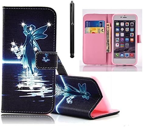MUTOUREN Luxury Bling Diamond Case for Samsung Galaxy A710 (2016) Book Style Cellphone Accessory Cover PU Leather Wallet Case with Stand Function Card Holder Magnetic closes Anti-Shock Protective Shell - Beautiful Angel + Metal Style Pen