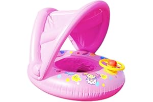 Prevessel Baby Swimming Float, Baby Swimming Inflatable Ring Seat with Cannopy Shade Swimming Aid Float for Kid Newborn Age of 3-72 Months