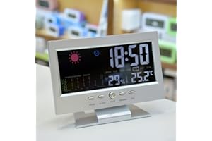 Besttoolifes Digital Weather Station Thermometer Hygrometer Clock With Temperature Humidity Display, Voice-Controlled Backlight, Alarm, Weather Indication, Table Stand And Wall Mount(silver)