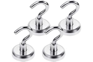 KEPMOV Neodymium Magnetic Hooks Strong Swivel Magnet Hook, Powerful Magnetic Hanger Holders with Rubber Scratch-Resistant Base, Great for Refrigerator, Office, Fridge, Kitchen, Store, Door Coat Hook (4 Pack)