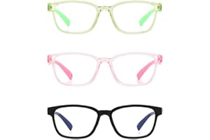 DHSBGWSX 3 Stück Kinderbrille, Anti-Blaulicht-Brille, modische Kinderbrille, Anti-Augenermüdungsbrille, Strahlenschutzbrille zum Lernen oder Spielen (Rosa, Grün, Schwarz)