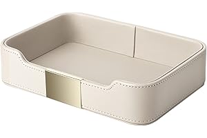 SANZIE Luxuriöses Leder Tablett für Schreibtisch Kleine Auffangbehälter Dekoratives Tablett für Eingangstisch zu Halten Schmuck, Uhren, Schlüssel, Handy, Geldbörse (Metallvergoldet, Weiß)