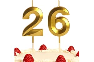 XUELIYUN 26th Birthday Candles Gold Number 26 Happy Birthday Candles Cake Topper Decorations for Birthday Party for 3D Designed Wedding Anniversary Party Wedding Anniversary Celebration Supply