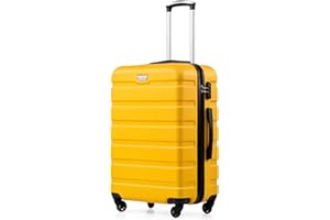 COOLIFE Mittelgroßer Koffer für Urlaubsreise, Kreuzfahrten und Studium im Ausland, 67cm L, PC+ABS, Hartschale, Leicht Robuster, Trolley mit Spinner Räder, YKK Reißverschluss, TSA-Schloss, Gelb