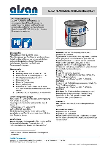 ALSAN Flashing Quadro – 5,0 kg/Gebinde – RAL 7012 basaltgrau – einkomponentiger Polyurethan – Flüssigkunststoff zur absolut sicheren Herstellung von Details und Anschlüssen im Flachdach – erfüllt alle Anforderungen der aktuellen Flachdachrichtlinie 2016 – Anwenderfreundlich, einfach und schnell zu verarbeiten – Verbrauch: ca. 3kg/m2 | Anwendungsfertiges Produkt, kein Mischen erforderlich – zügige Verarbeitung:1.Material vorlegen,2.Vlies einarbeiten *separat erhältlich 3.nass in nass überarbeiten - 3