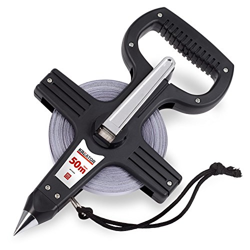 KRT702050 Maßband 50 Meter Rollmaß Rollmeter Bandmaß Stahlband mit Messspitze und ergonomischen Handgriff ausklappbare Metallkurbel - 4