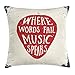 Produktbild Rock Music Throw Pillow Cushion Cover, Where Words Fail Music Speaks Quote Musical Slogan Hand Drawn Pick, Decorative Square Accent Pillow Case, 18 X 18 inches, Beige Red Slate Blue