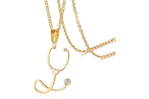 Vnox CZ Stetoscopio a Conchiglia Infermiera Dottore Collana Pendente Oro,Acciaio Inossidabile,Catena Libera 50cm