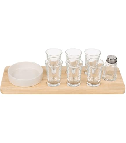 Plateau à Verres à Shot En Bois Avec Motif Crâne - 4 Trous + Bol à Citron + Rebord Sel - 20x30 Cm - Pour Bar, Fête, Décoration