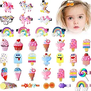 APSAMBR20pcs Rainbow Unicorn Ice Cream Hair Clips Set Baby Hairpin For Kids Girls Toddler Barrettes Hair Accessories RANDOM COLOR