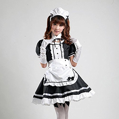 tzm2016 Anime Cosplay Costume French Maid Outfit Halloween, 4 pcs as a set including dress; headwear; apron; fake collar ( black , Size XL ) - 6