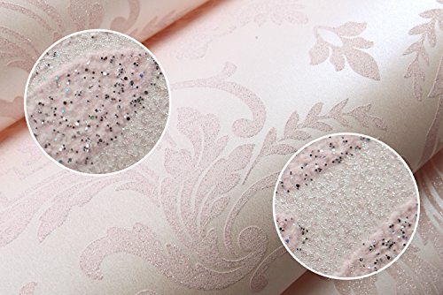 Euro HANMERO®Europa Barock romantische warme Importvlies-Tapete Schaum Beflockung vergoldet Mustertapete 0.53m*10m perlpink für Schlafzimmer, Wohnzimmer, Kinderzimmer - 6