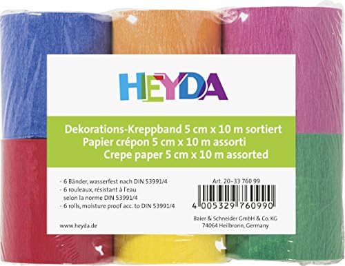 Heyda 203376099 Crepe Paper 5 cm x 10 m Assorted Colours 32 g/m2 Pack of 6 Rolls