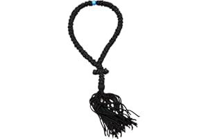 IconsGr Corda da Preghiera komboskini Greca Cristiano ortodossa Benedetta, Fatta a Mano, Nero Chotki Ciondolo 50 Nodi dal Mount Athos (Grecia)