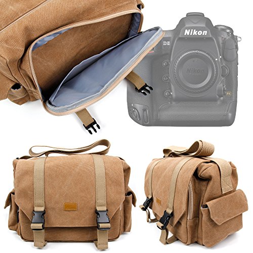 Sac en toile couleur sable pour appareil photo DSLR SLR Nikon D5 et Nikon D500 et leurs accessoires - compartiments modulables  par DURAGADGET