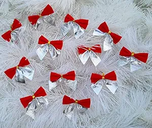 Urvi Creations Christmas Xmas Tree Decoration 24 Pcs Red Tie Bow Hanging Ornaments for Xmas Christmas Craft