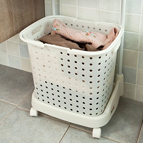 SoBuy Wäschewagen, Badregal, Aufbewahrungswagen, Wäschesammler, Wäschebox, Wäschekorb mit 3 Körben, FRG31-W - 9