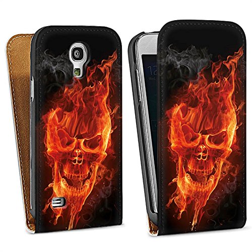 spécification Samsung Galaxy S4 mini Sacoche Housse de Protection Walletcase Bookstyle Tête de mort Feu Feu