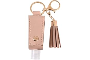 Hfior Lot de bouteilles de voyage de 30 ml avec pompons en cuir et porte-clés - Portable et étanche - Flacons réutilisables pour désinfectant pour les mains, huiles essentielles, contenants liquides