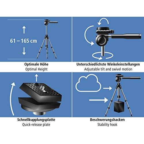 Hama Fotostativ Action 165 3D (Höhe 61–165 cm, Gummifüße und Spikes, Belastbarkeit bis 4 kg, Gewicht 1320 g leicht, Kamera Stativ inkl. Tragetasche) schwarz - 6