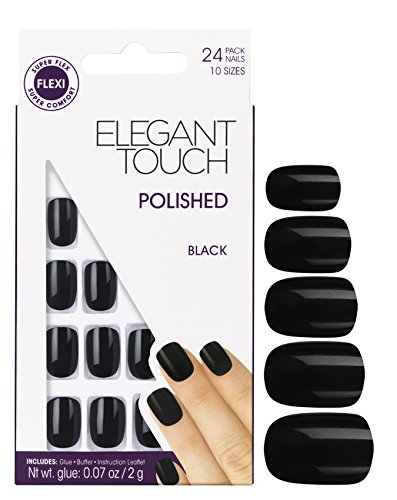 Elegant Touch Pre Polished Nails with self adhesive tabs  - Jet Black - 301