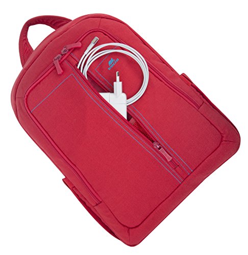 RIVACASE Notebook Rucksack bis 15.6“ – Stilvolle Tasche aus wasserabweisenden Material und extra verstärkten Seiten – Rot - 4
