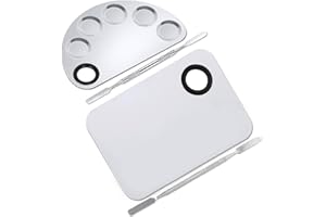 CKANDAY 2er Pack Professionelle Makeup Palette, 2 Sorten Pro Lady Edelstahl Kosmetikspachtel mit Spachtelwerkzeug zum Anmischen Foundation, Silber