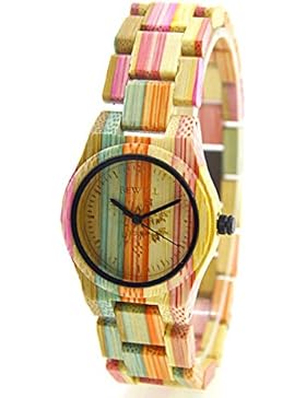 Rtimer BEWELL Frauen-Uhr, 100% Bambus, Umweltfreundliche Handgemachte Natürliche Holz, Quarz-Uhren, Bunt