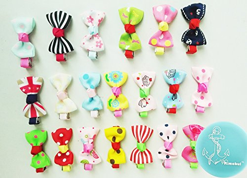 Rimobul Boutique 20 PCS Small Hair Bows Kids Clip Grosgrain Ribbon Hair Clips (Cute-printed)