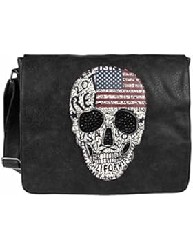 Unisex TOTENKOPF MESSENGER Bag TASCHE SKULL shopper USA Flagge Schultertasche Umhängetasche CrossOver