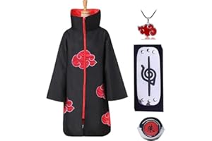 ANBOBILI Disfraz de Akatsuki, Capa de Akatsuki, Disfraz de Cosplay, Uchiha Itachi Abrigo Anime Cosplay Disfraz para Niños Adultos, Capa con Diadema y Anillo Collar, para Cosplay Halloween Navidad Fiesta
