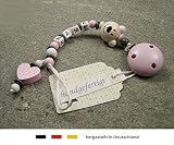 Baby SCHNULLERKETTE mit NAMEN | Schnullerhalter mit Wunschnamen – Mädchen Motiv Bär und Herz in rosa - 3
