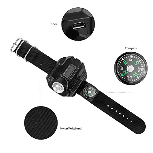 LED-Uhr, wiederaufladbar, wasserdicht Armbanduhr Taschenlampe Handgelenk Lampe 4 Modus SOS Zeit Display mit Kompass für Laufen Bergsteigen Camping Überleben Wandern Jagd Patrol - 7