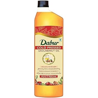 Dabur Cold Pressed Groundnut Cooking Oil - 1L | Rich in antioxidants | Good for Heart health | Enriched with MUFA & OMEGA 6 PUFA | Aroma of Purity