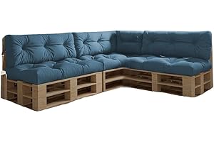 chilly pilley Coussin De Palette EU Imperméable Coussin De Jardin Imperméable Flocons De Mousse Plusieurs Tailles Et Couleurs (7er Set PastellBleu)